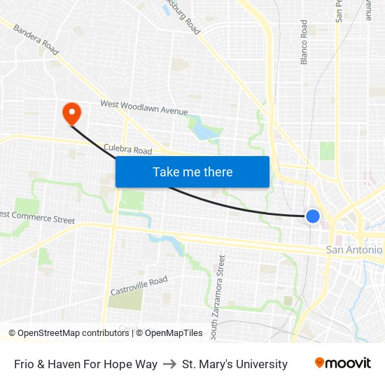 Frio & Haven For Hope Way to St. Mary's University map