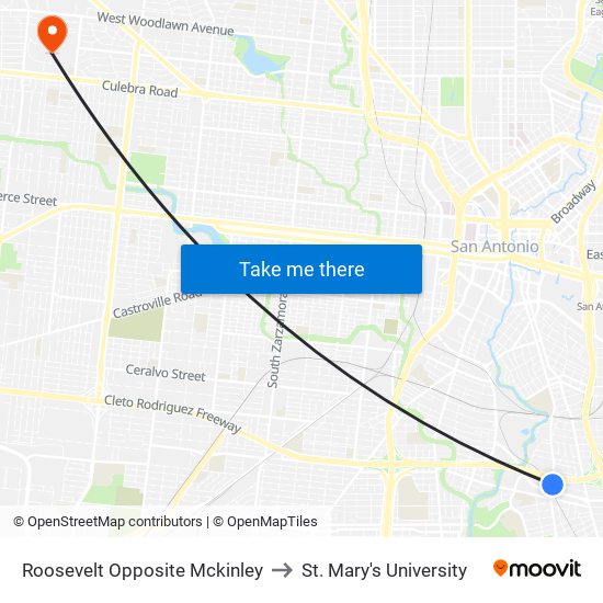 Roosevelt Opposite Mckinley to St. Mary's University map