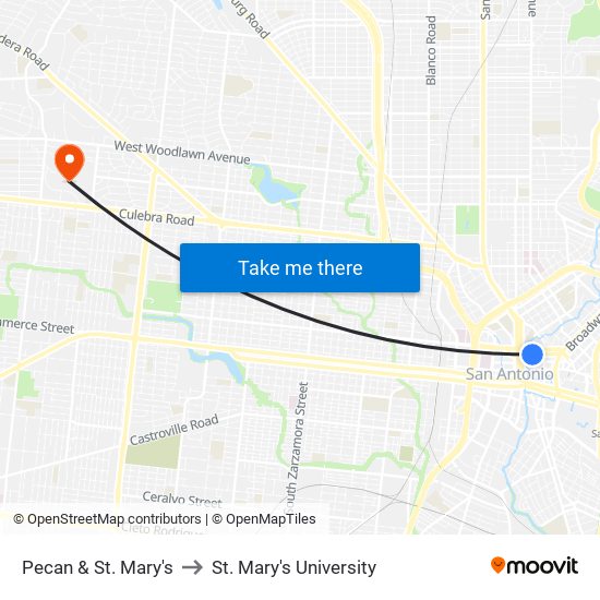 Pecan & St. Mary's to St. Mary's University map