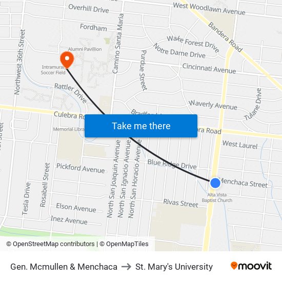 Gen. Mcmullen & Menchaca to St. Mary's University map