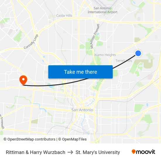 Rittiman & Harry Wurzbach to St. Mary's University map
