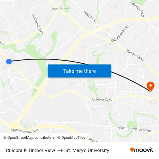 Culebra & Timber View to St. Mary's University map