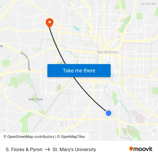 S. Flores & Pyron to St. Mary's University map