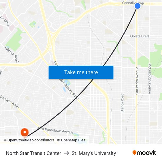 North Star Transit Center to St. Mary's University map