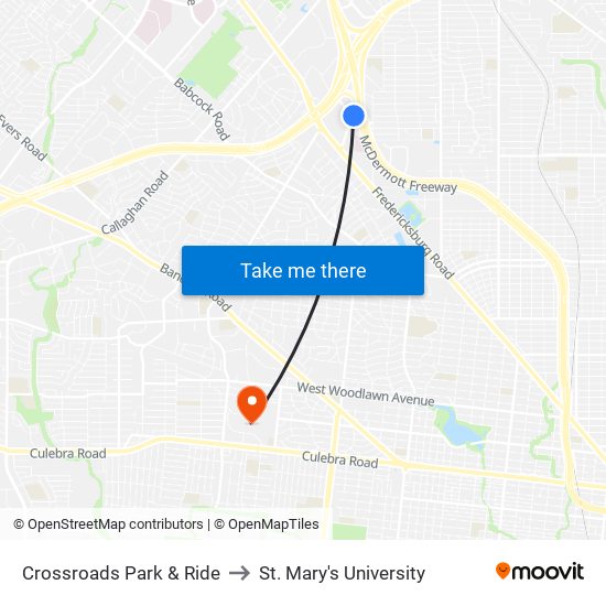 Crossroads Park & Ride to St. Mary's University map