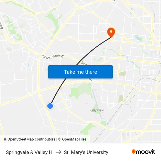 Springvale & Valley Hi to St. Mary's University map