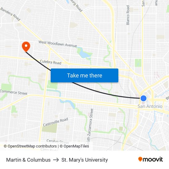 Martin & Columbus to St. Mary's University map