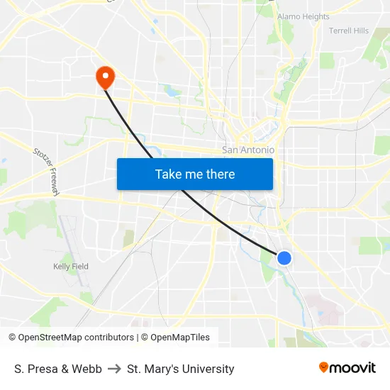 S. Presa & Webb to St. Mary's University map