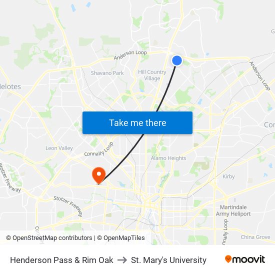 Henderson Pass & Rim Oak to St. Mary's University map