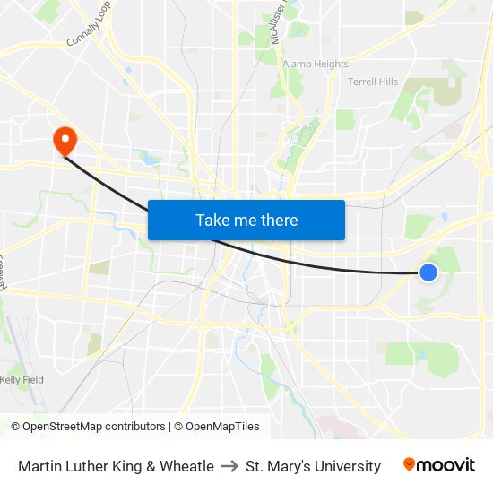 Martin Luther King & Wheatle to St. Mary's University map