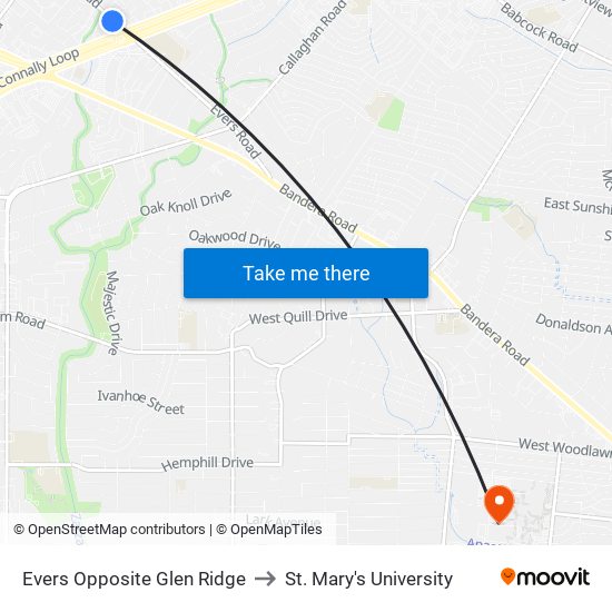 Evers Opposite Glen Ridge to St. Mary's University map