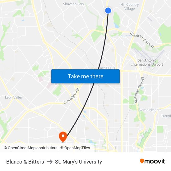 Blanco & Bitters to St. Mary's University map