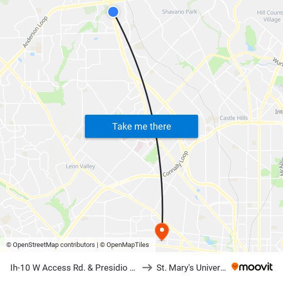 Ih-10 W Access Rd. & Presidio Pkwy to St. Mary's University map