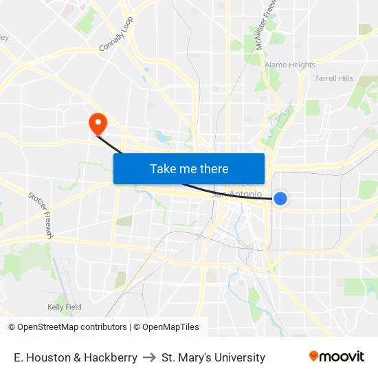 E. Houston & Hackberry to St. Mary's University map