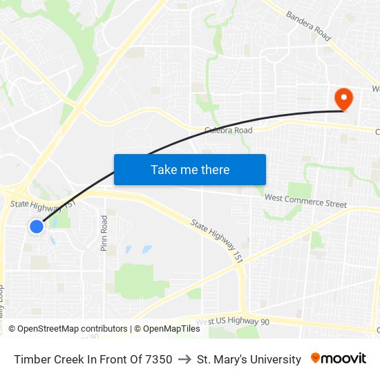 Timber Creek In Front Of 7350 to St. Mary's University map