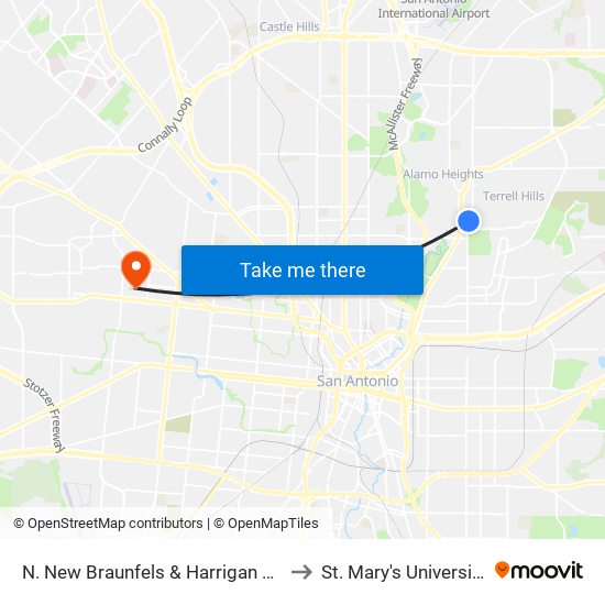 N. New Braunfels & Harrigan Ct. to St. Mary's University map