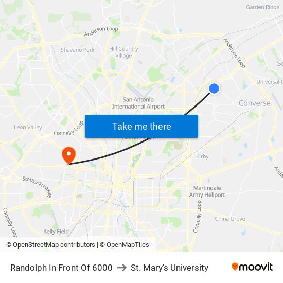 Randolph In Front Of 6000 to St. Mary's University map