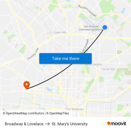 Broadway & Lovelace to St. Mary's University map