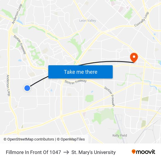 Fillmore In Front Of 1047 to St. Mary's University map
