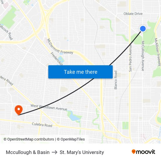 Mccullough & Basin to St. Mary's University map