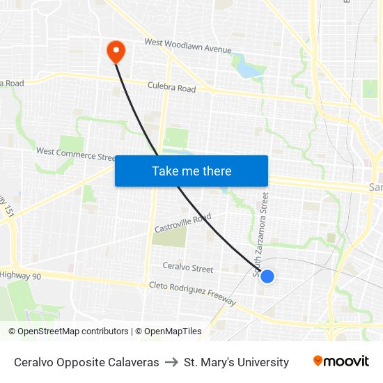 Ceralvo Opposite Calaveras to St. Mary's University map