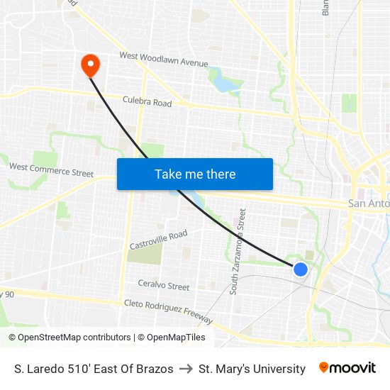 S. Laredo 510' East Of Brazos to St. Mary's University map