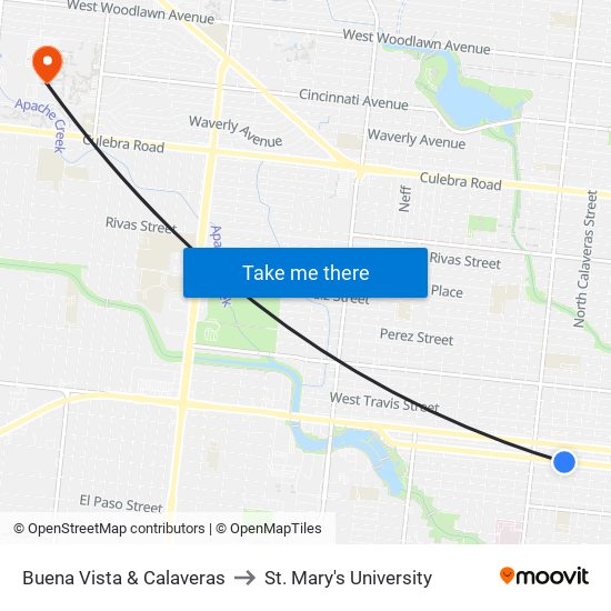 Buena Vista & Calaveras to St. Mary's University map