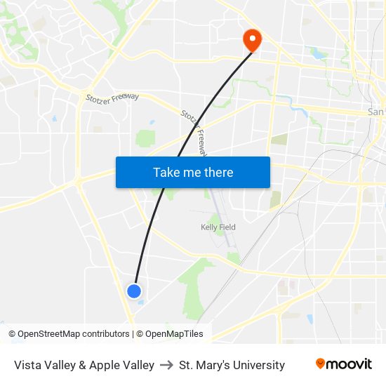 Vista Valley & Apple Valley to St. Mary's University map