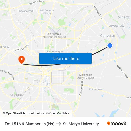 Fm 1516 & Slumber Ln (Ns) to St. Mary's University map