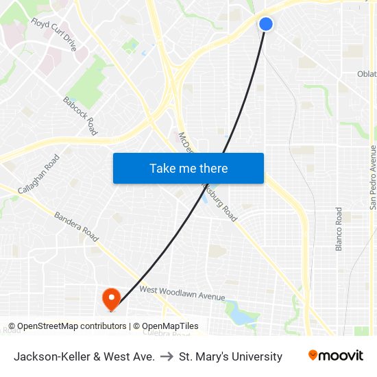 Jackson-Keller & West Ave. to St. Mary's University map