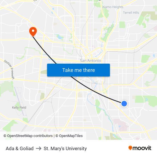 Ada & Goliad to St. Mary's University map