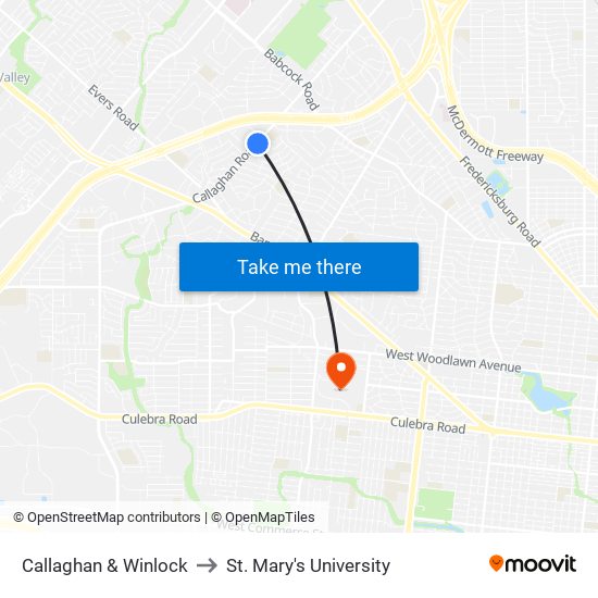 Callaghan & Winlock to St. Mary's University map