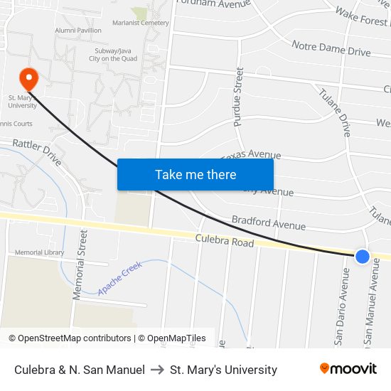 Culebra & N. San Manuel to St. Mary's University map