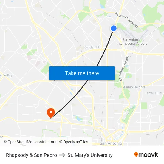 Rhapsody & San Pedro to St. Mary's University map