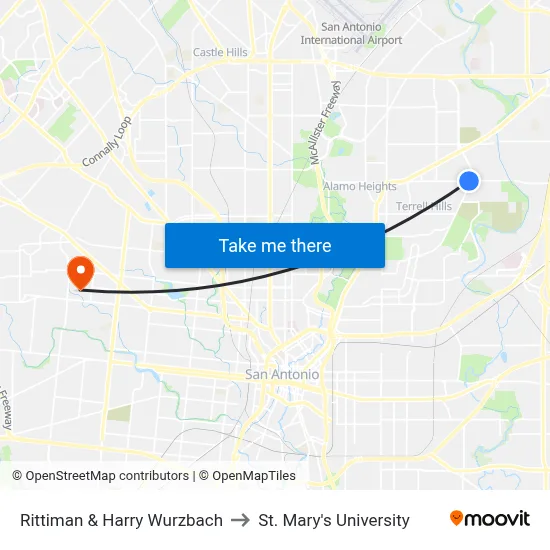 Rittiman & Harry Wurzbach to St. Mary's University map