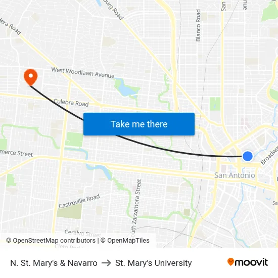 N. St. Mary's & Navarro to St. Mary's University map