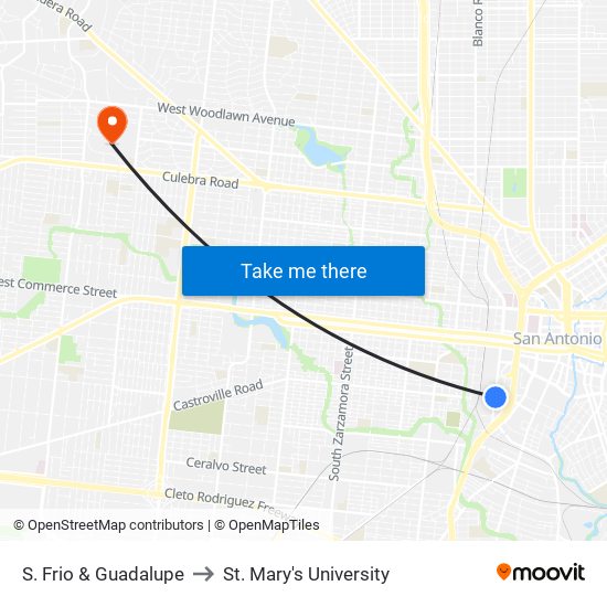 S. Frio & Guadalupe to St. Mary's University map