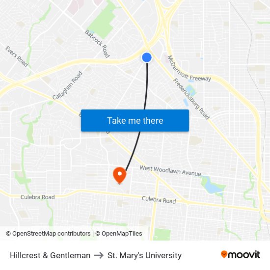 Hillcrest & Gentleman to St. Mary's University map