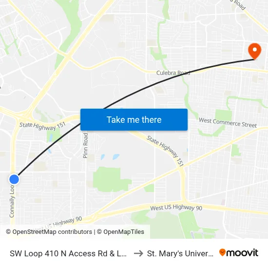 SW Loop 410 N Access Rd & Latigo to St. Mary's University map
