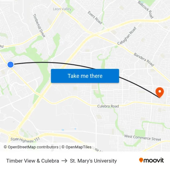 Timber View & Culebra to St. Mary's University map