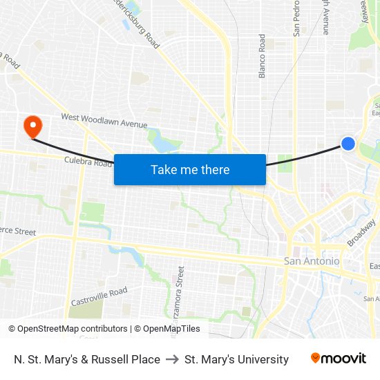 N. St. Mary's & Russell Place to St. Mary's University map