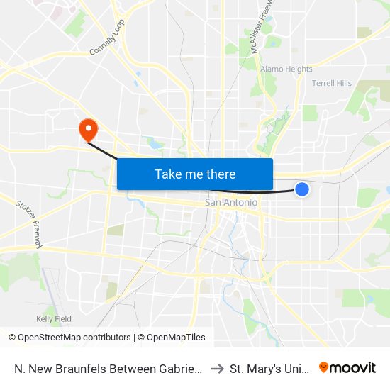 N. New Braunfels Between Gabriel & Burleson to St. Mary's University map