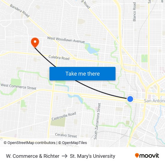 W. Commerce & Richter to St. Mary's University map