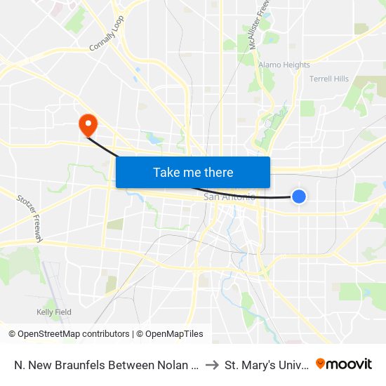 N. New Braunfels Between Nolan & Dawson to St. Mary's University map