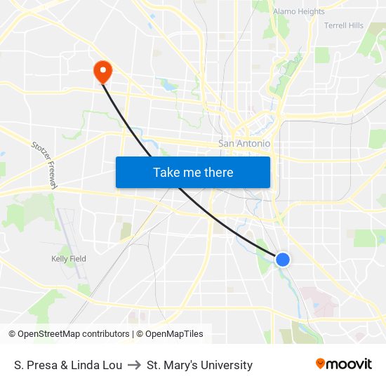 S. Presa & Linda Lou to St. Mary's University map