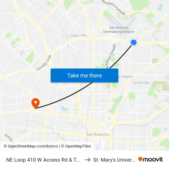 NE Loop 410 W Access Rd & Tesoro to St. Mary's University map