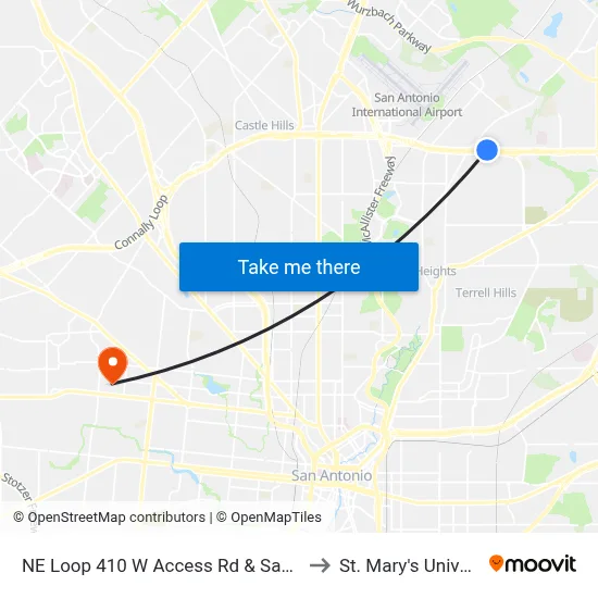 NE Loop 410 W Access Rd & Sagebrush to St. Mary's University map