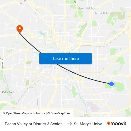 Pecan Valley at District 3 Senior Center to St. Mary's University map