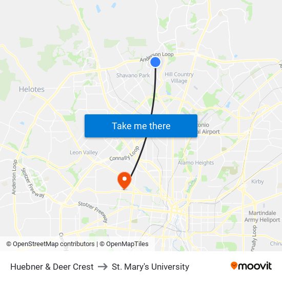 Huebner & Deer Crest to St. Mary's University map