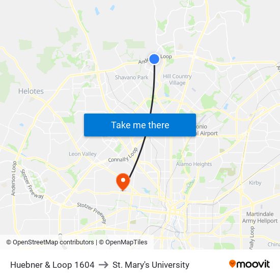 Huebner & Loop 1604 to St. Mary's University map